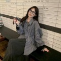 翻领条纹宽松衬衫